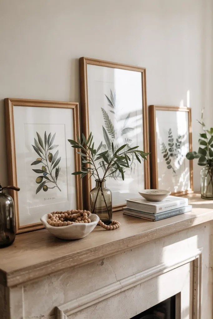 Chic summer mantel decor ideas featuring minimalistic greenery