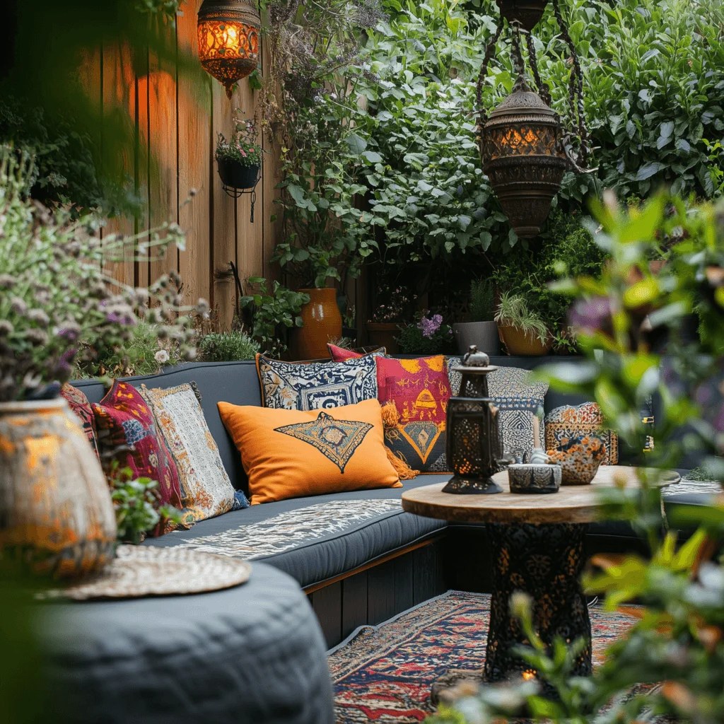 Charming wicker furniture showcasing colorful accents outdoors.