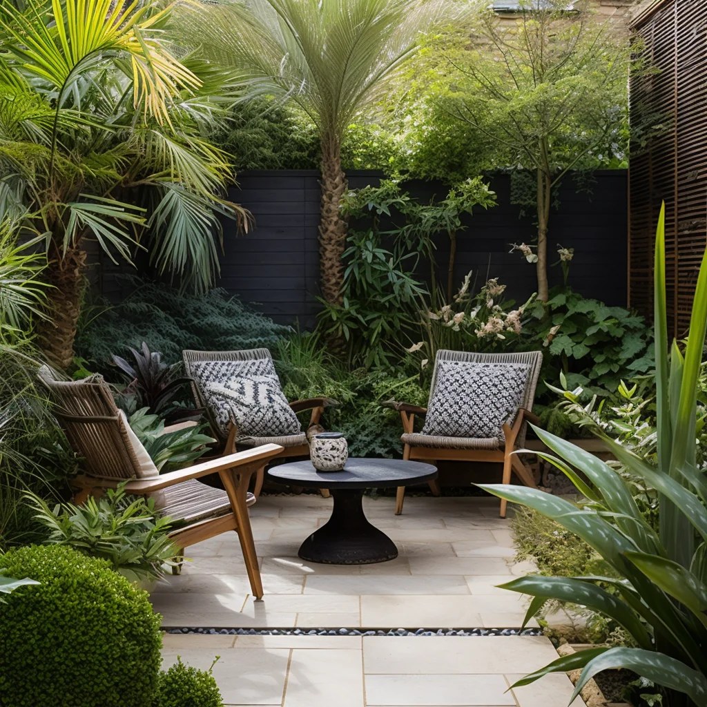 Lush tropical foliage creating a vibrant garden border.