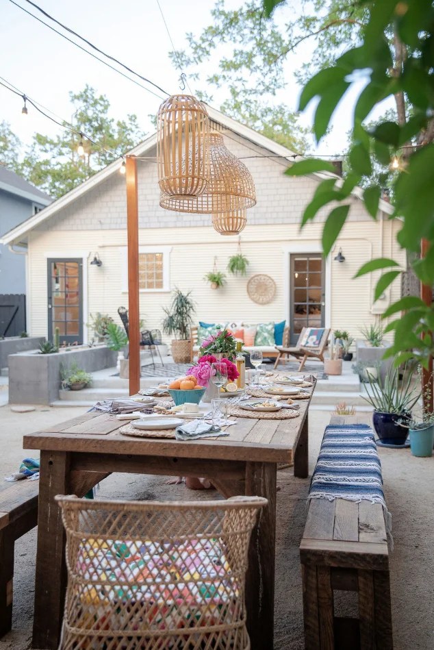 Eclectic vintage finds creating a charming outdoor vignette