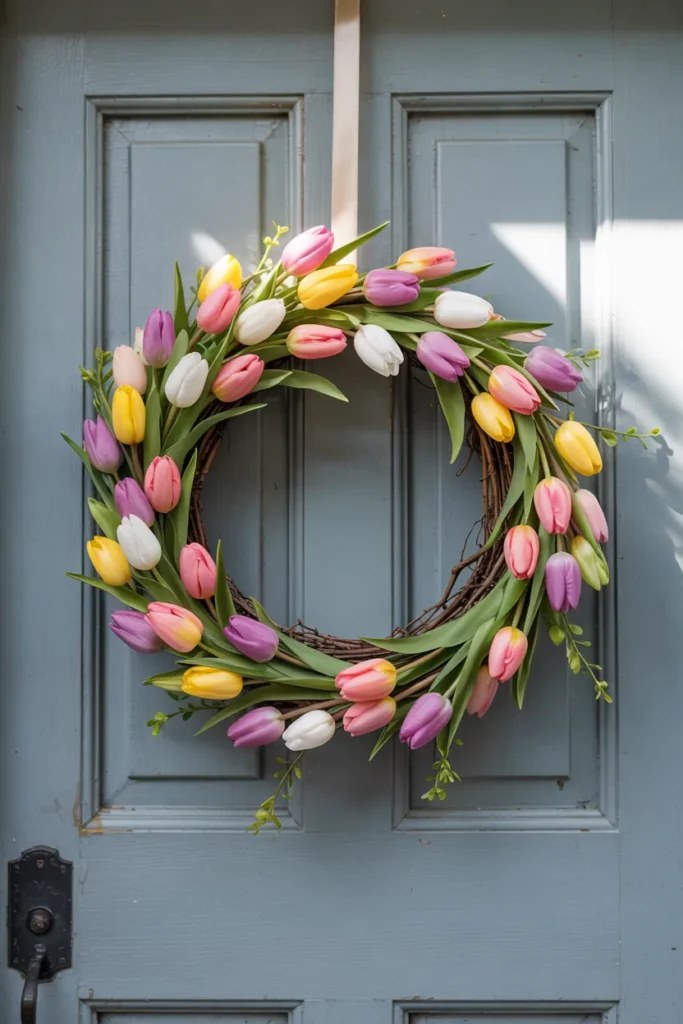 Rustic spring wreath ideas featuring twisted vines and blooms