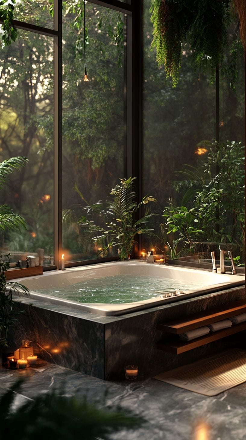Cozy corner bathroom design showcasing a compact Jacuzzi