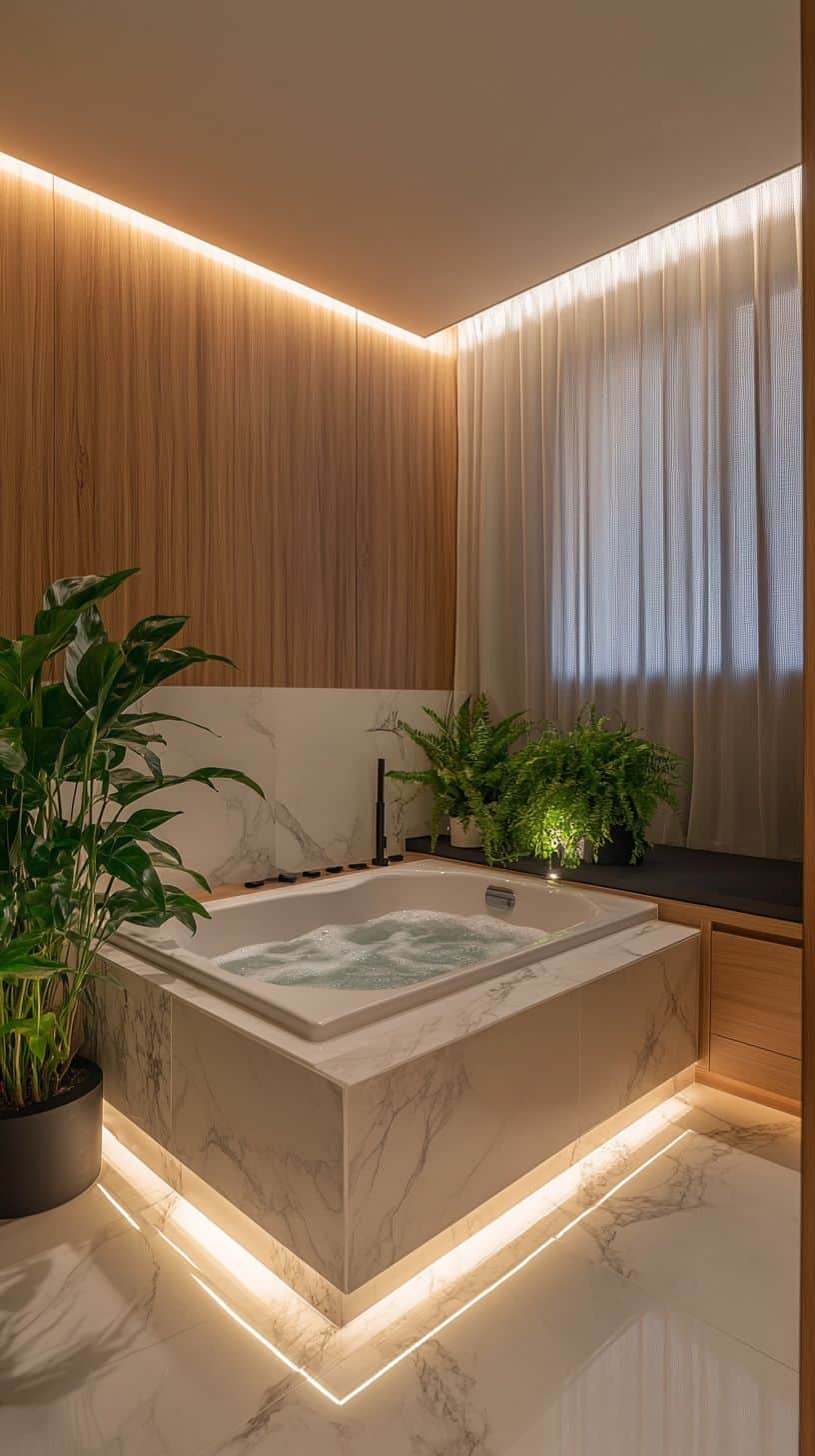 Small luxury bathroom with intimate Jacuzzi setup