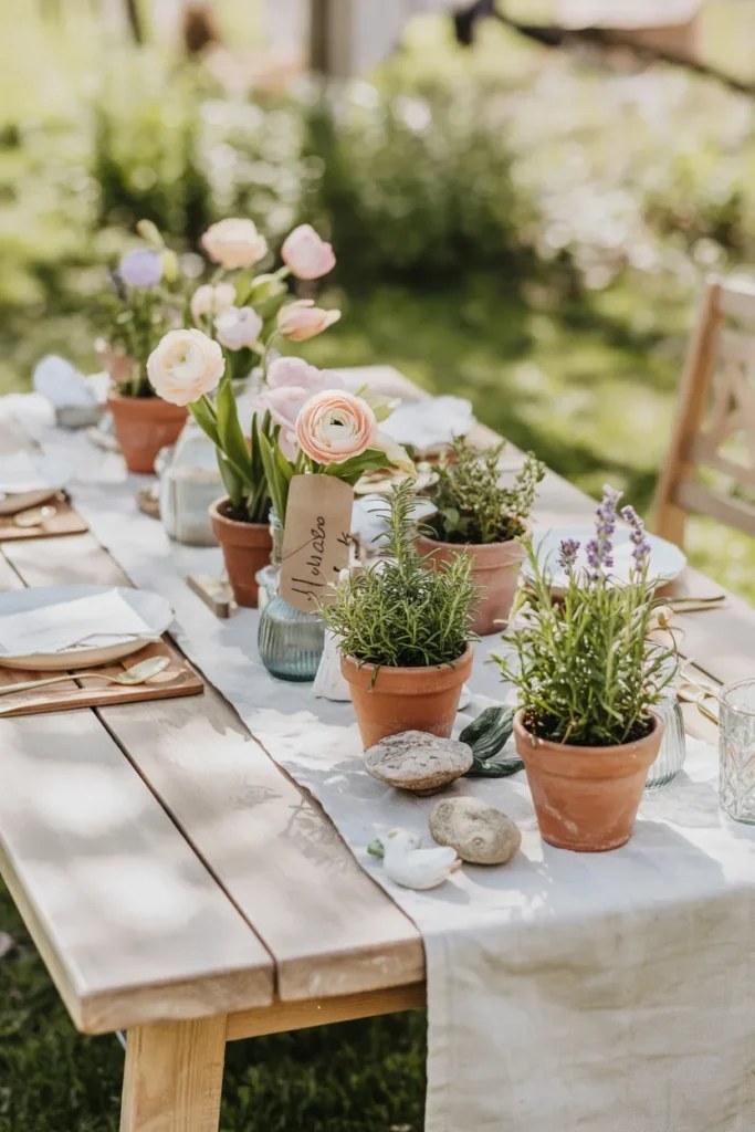 Lush greenery and flowers in vibrant Easter tablescape ideas