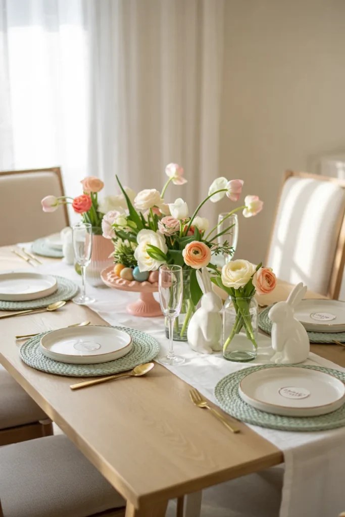 Elegant Easter tablescape ideas with soft pastel hues and textures