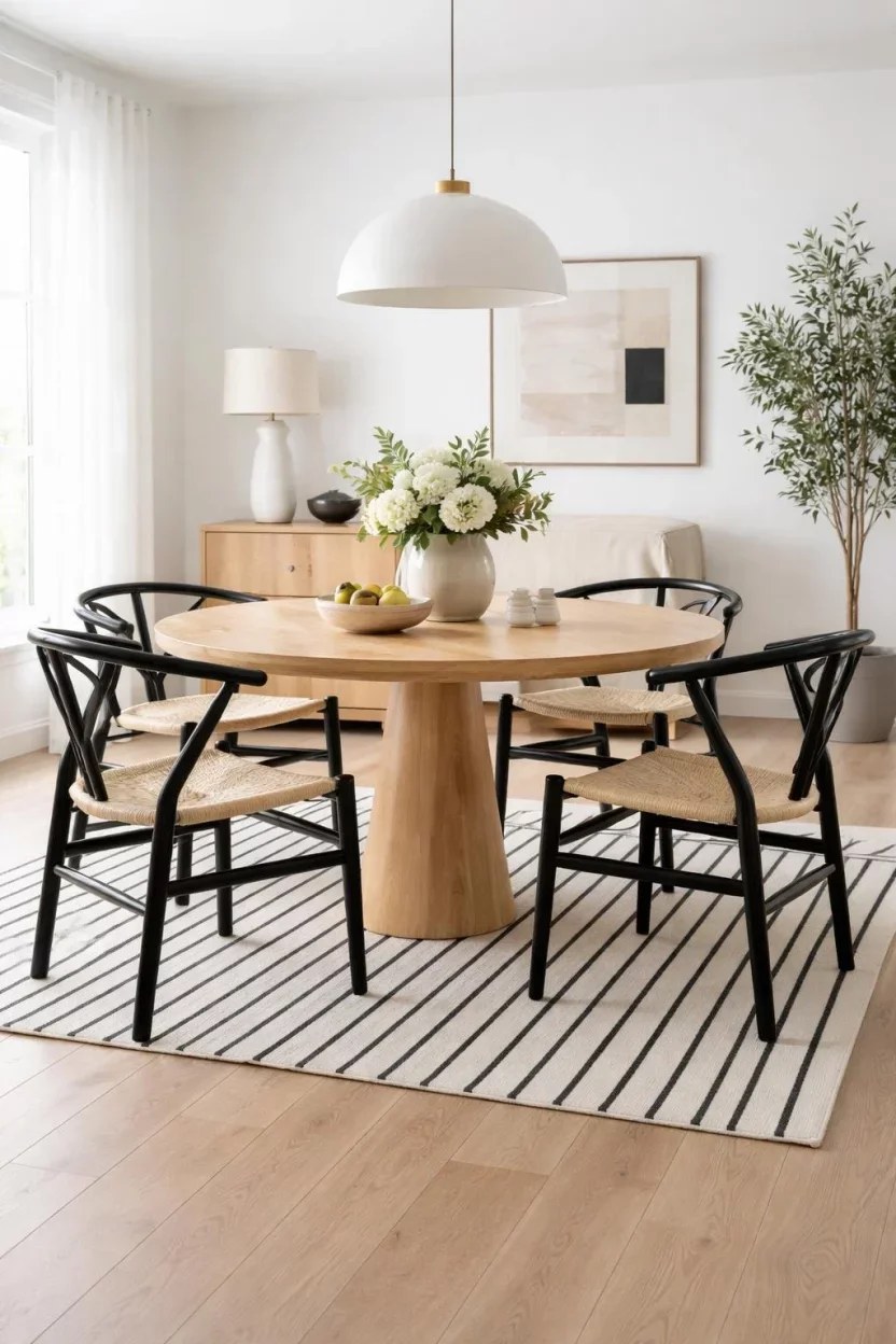 Minimalist Scandinavian dining room with Wishbone chairs