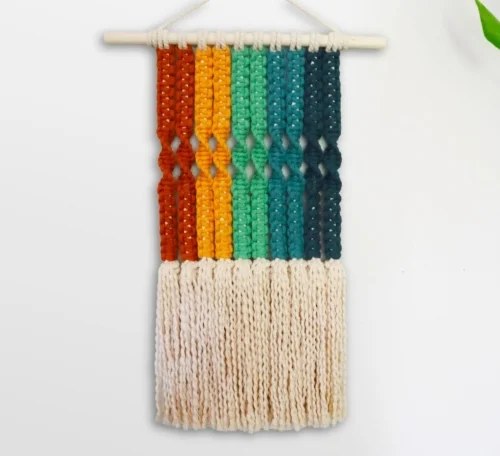 Modern geometric features in macrame wall hanging