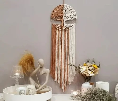 Artistic layered macrame wall hanging with depth