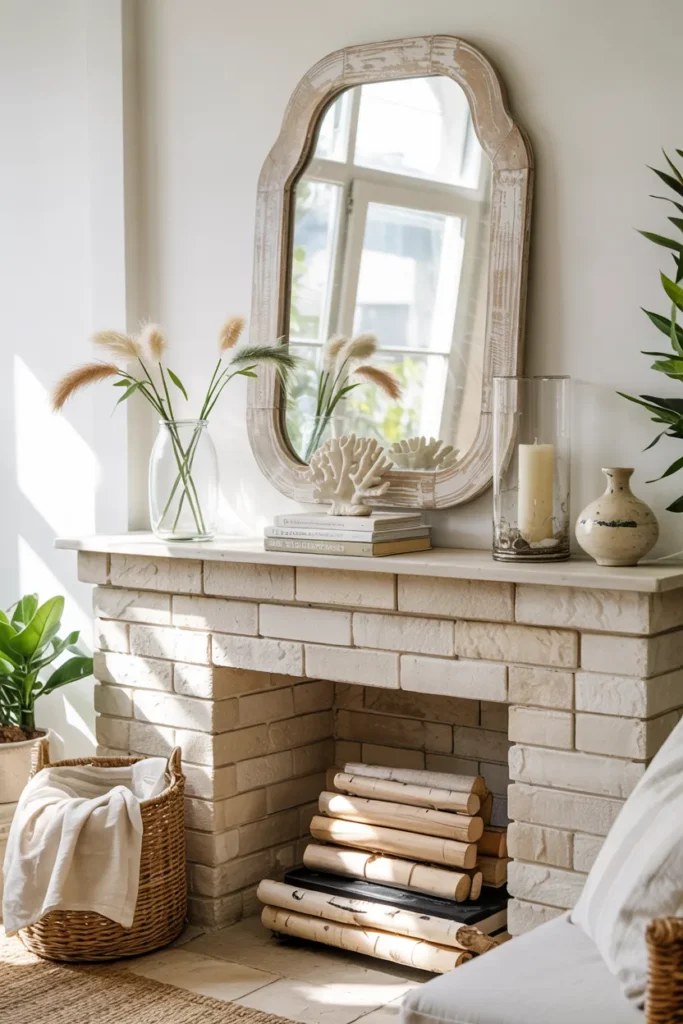 Calming pastel tones in summer mantel decor ideas display