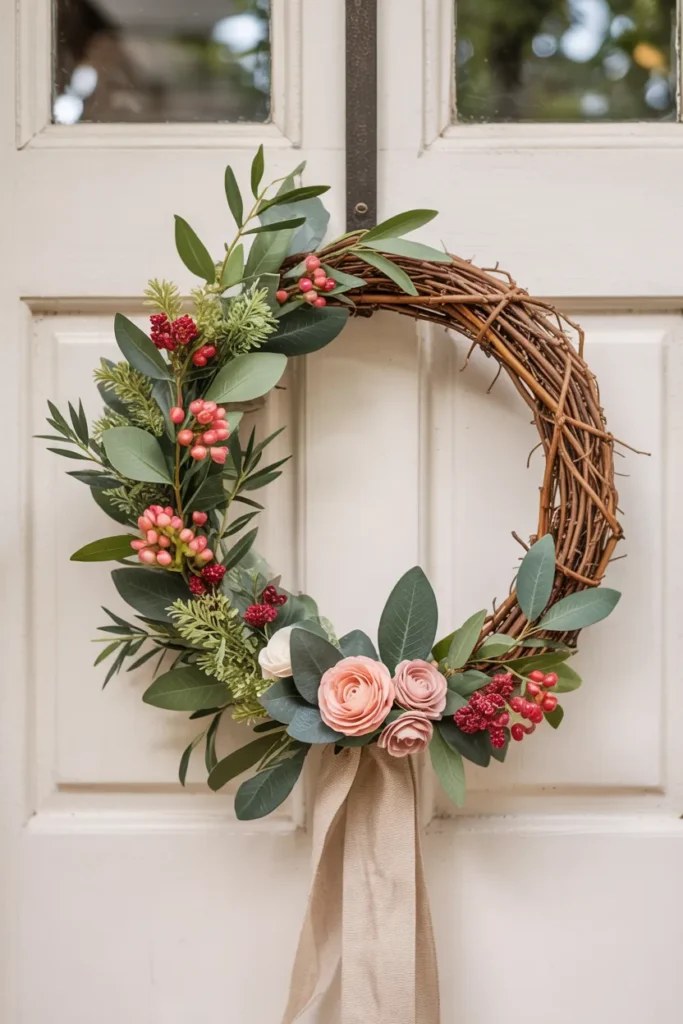 Seasonal summer wreaths and door hangers adorned with bright blooms