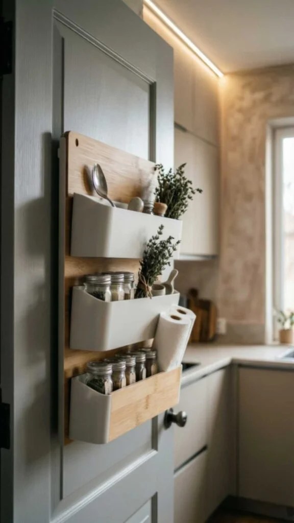 Over-the-door organizers maximizing space in small pantries