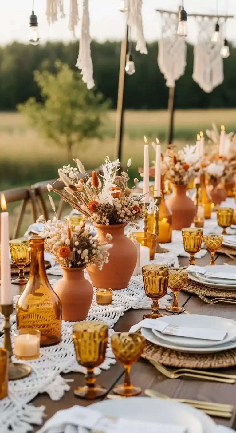 Rustic terracotta pots with wildflowers accent decor