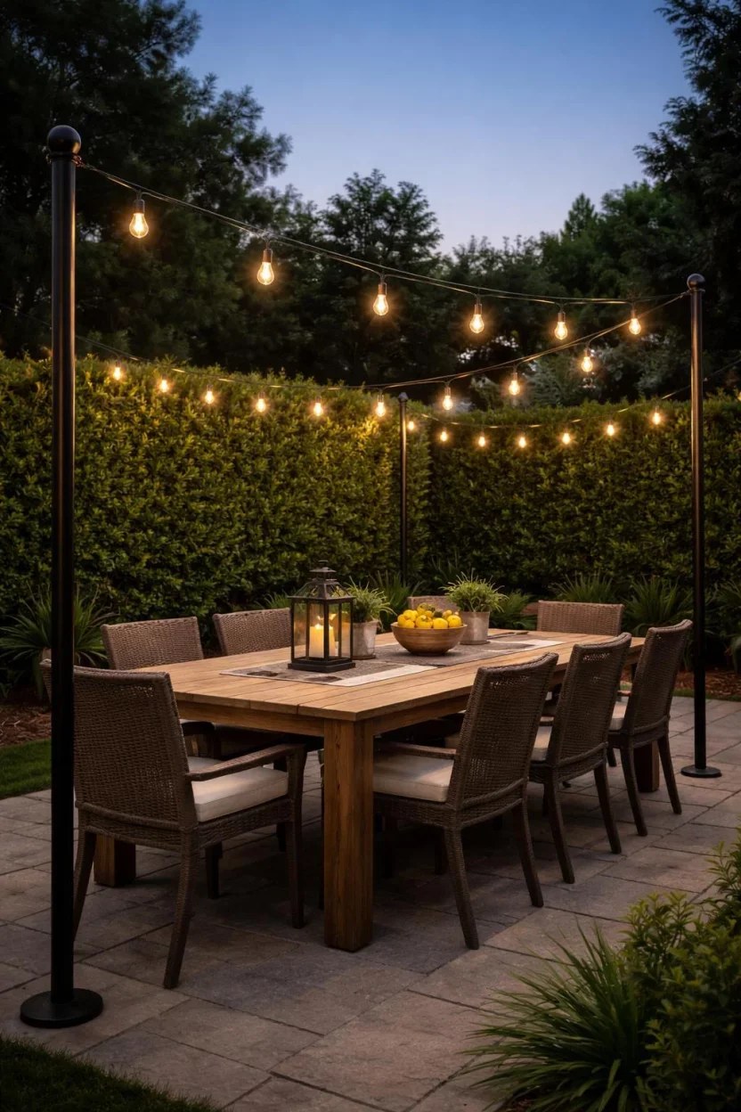 Artistic wind chimes gently swaying in a garden breeze.