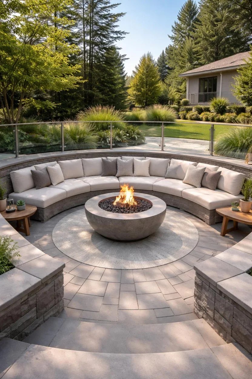 Colorful outdoor rug enhancing the patio's aesthetic charm.
