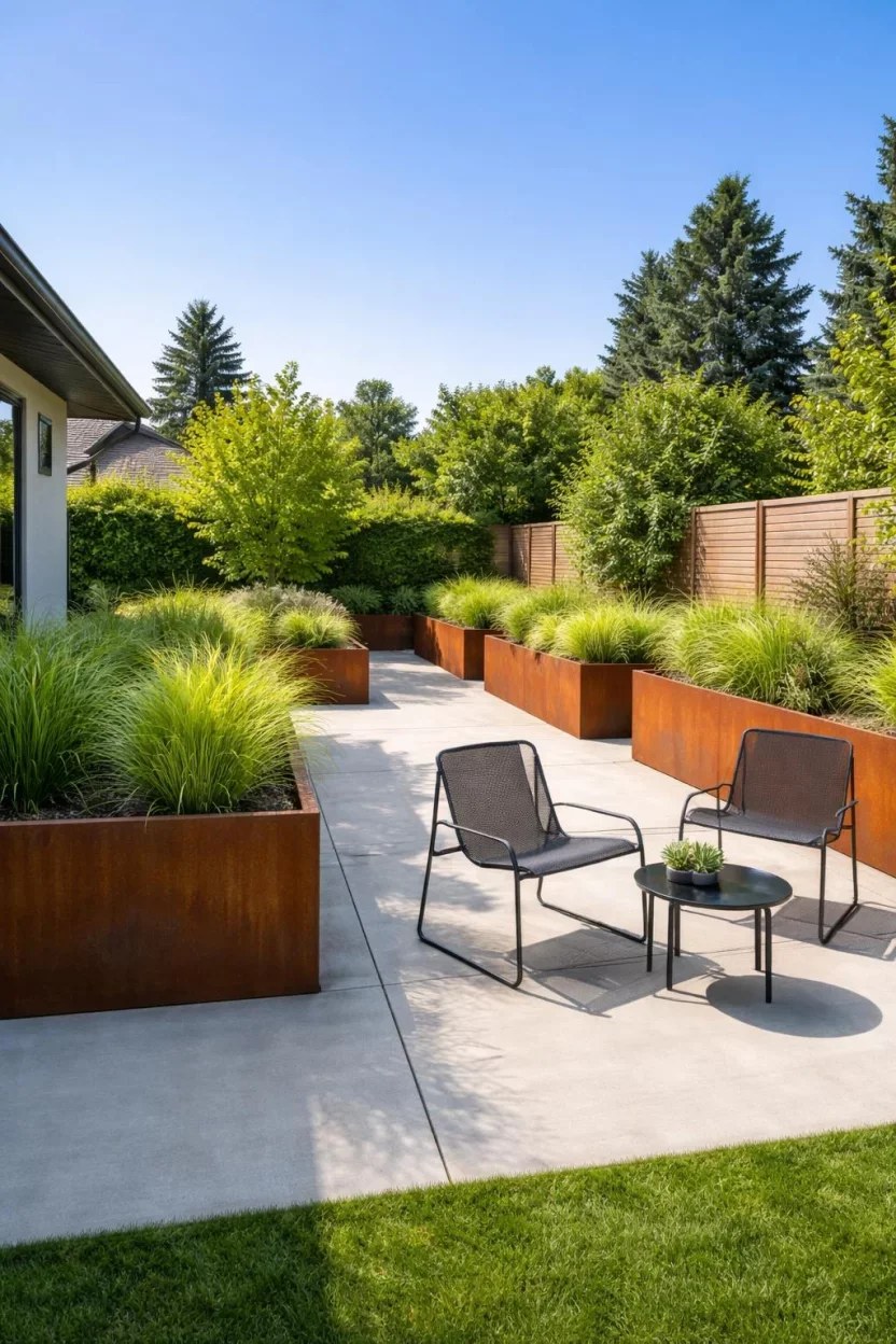 Layered outdoor curtains adding soft colors to a patio.