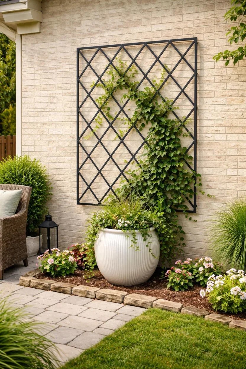 Textured wood planter boxes adorned with colorful blooms.