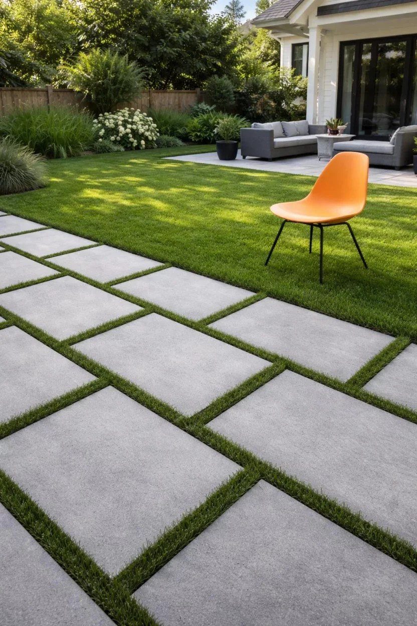Natural stone pathway leading through a vibrant garden.