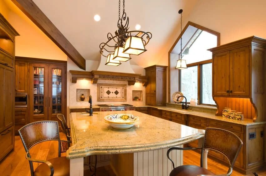 Colorful retro kitchen island adding fun to cooking space