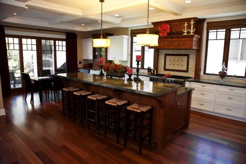 Eclectic boho kitchen island with layered textures
