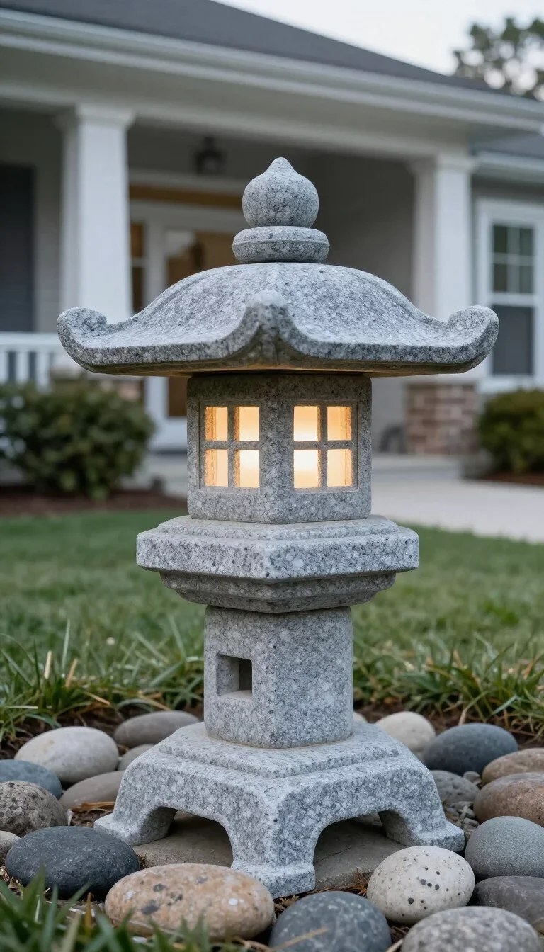 Flood lights highlighting architectural features of front yard