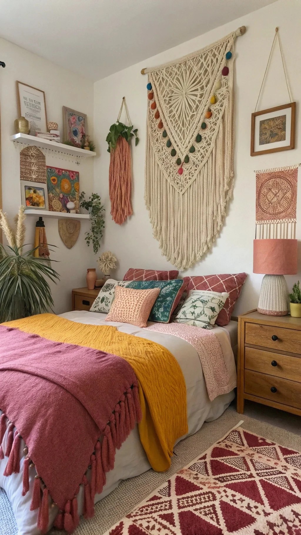 Layered lighting creating ambiance in a calming bedroom