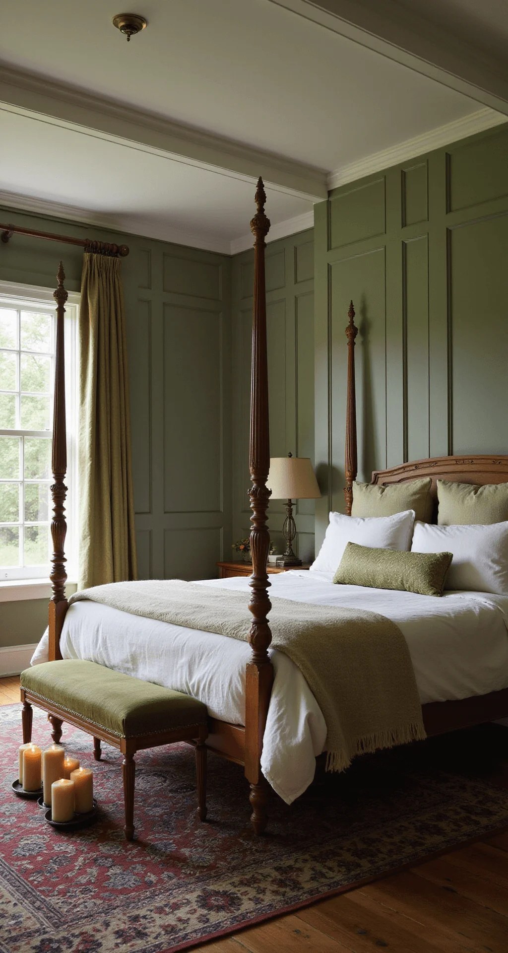 Sunlit alcove enhancing a green boho bedroom's charm