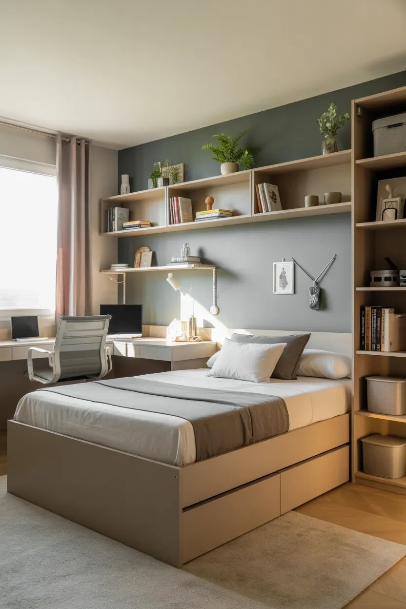 Tech haven with smart lighting and organized setup.