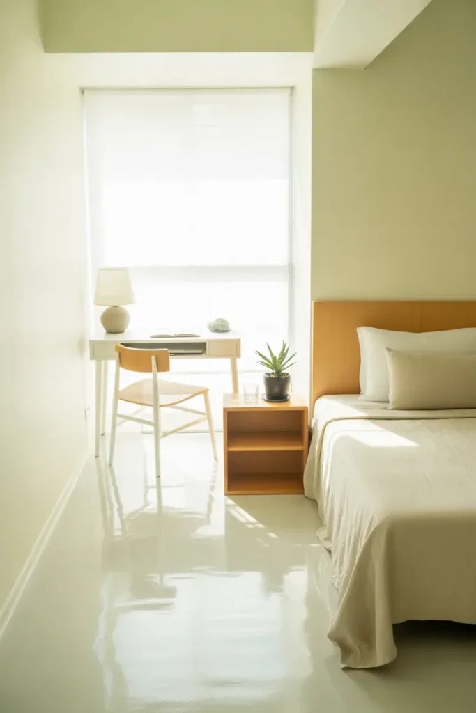Eco-friendly and serene spa-like guest space with natural textures.