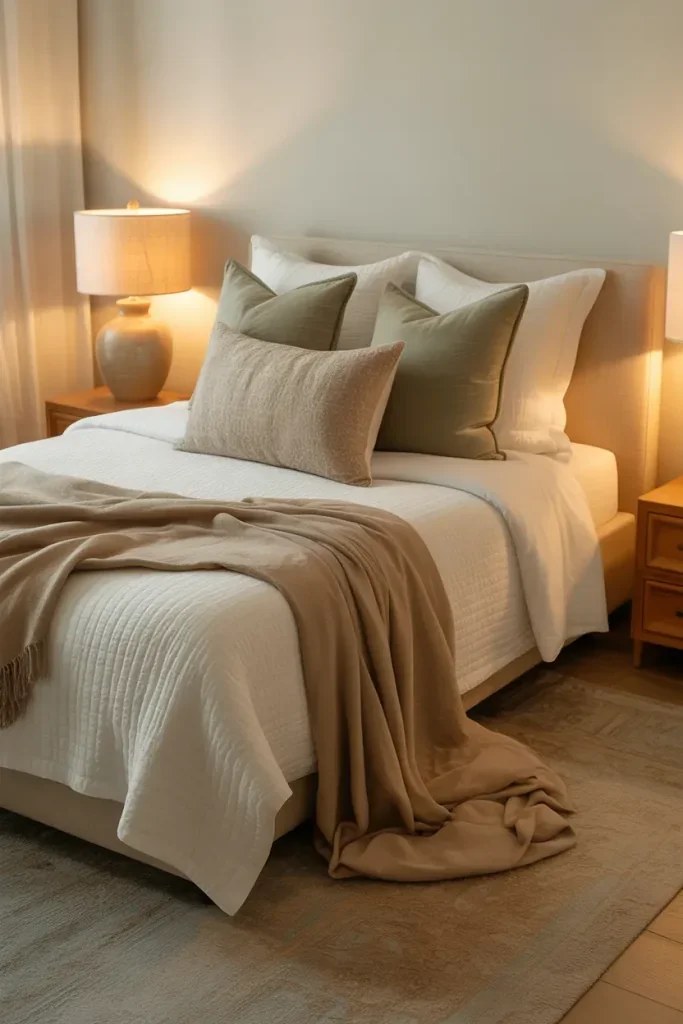 Charming bohemian guest room with comfortable furnishings.