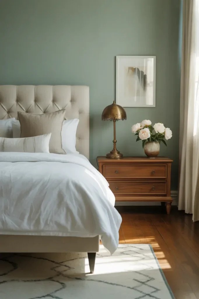 Light and airy guest room filled with natural sunlight and soft decor.