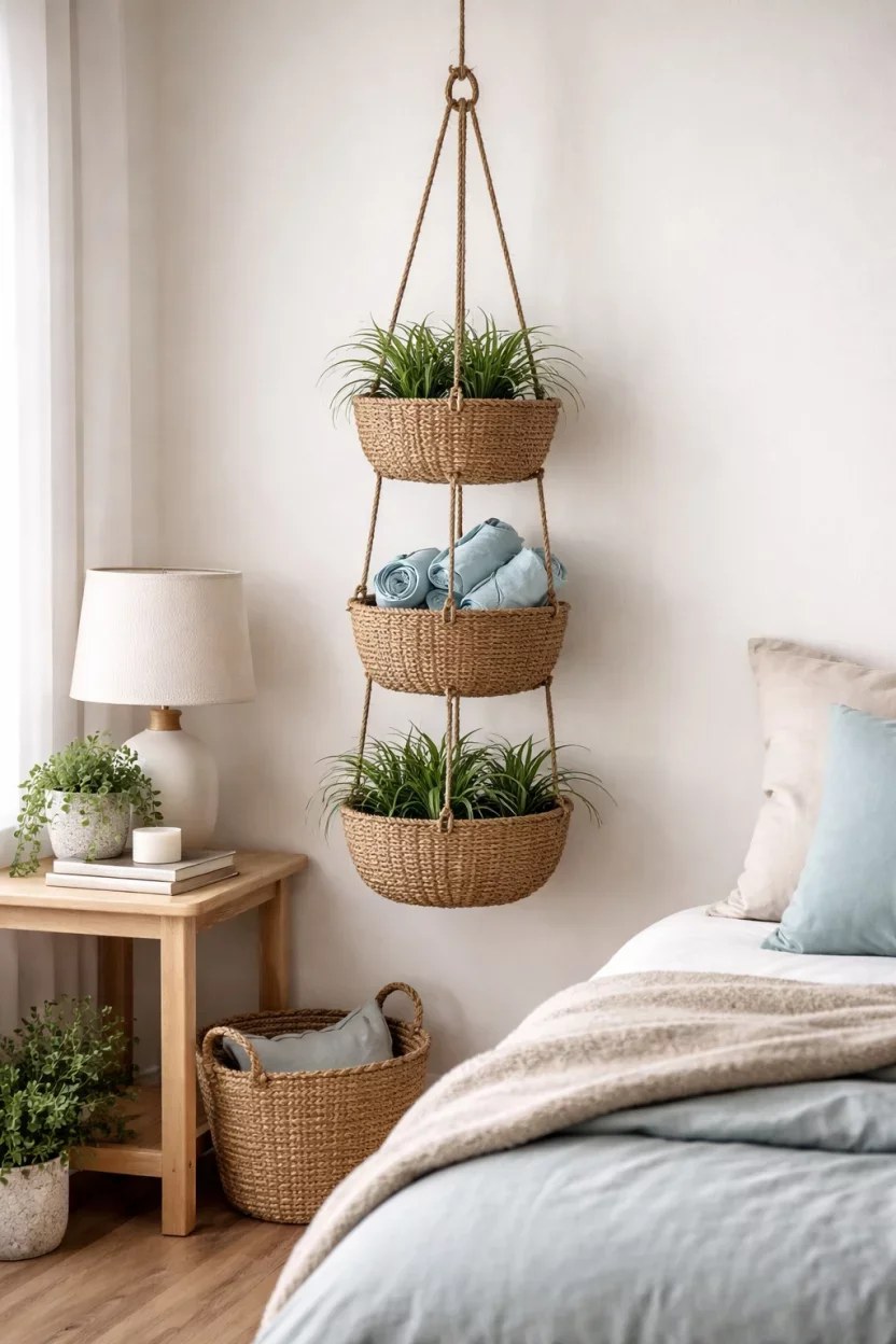 Artistic summer-themed artwork displayed on bedroom walls.