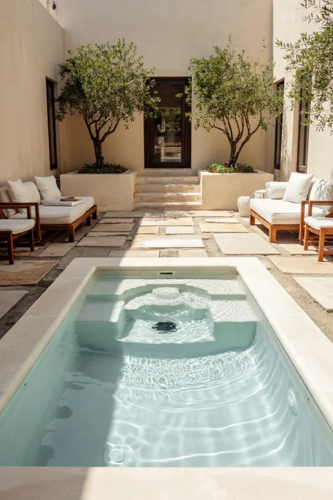 Chic small plunge pool ideas featuring durable composite decking materials