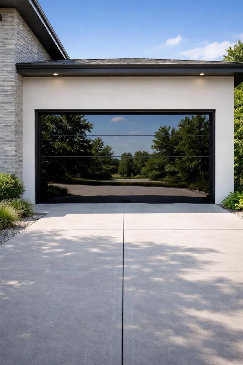 Rustic cedar carriage garage door with vintage hardware.
