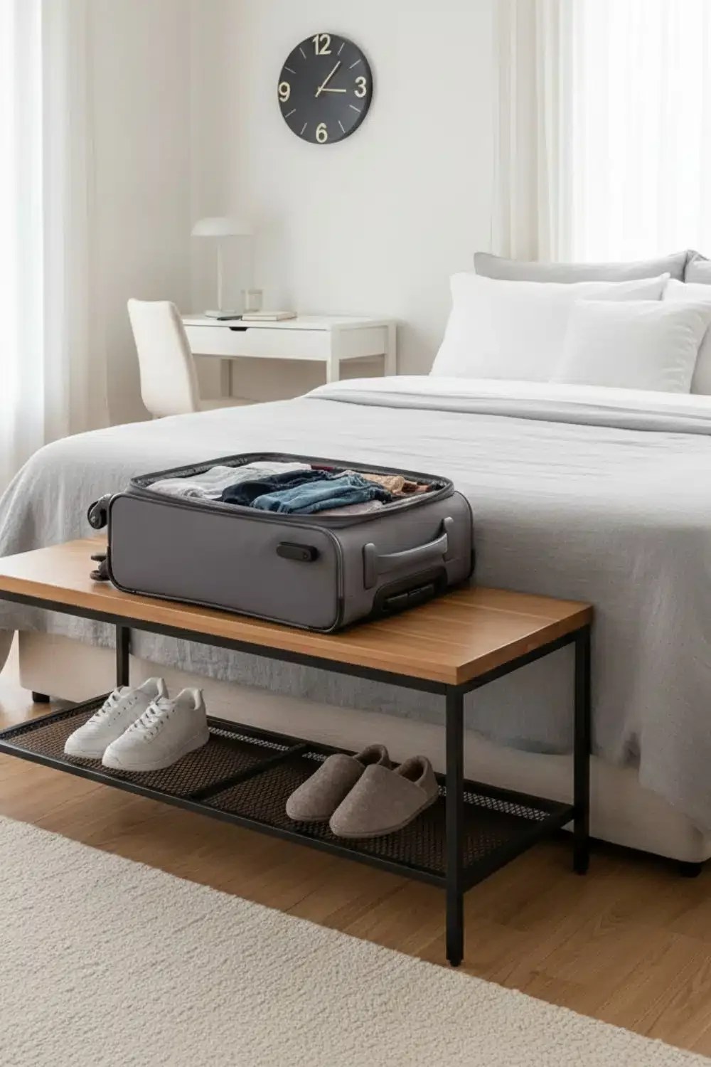 Multi-functional furniture optimizing space in a small bedroom