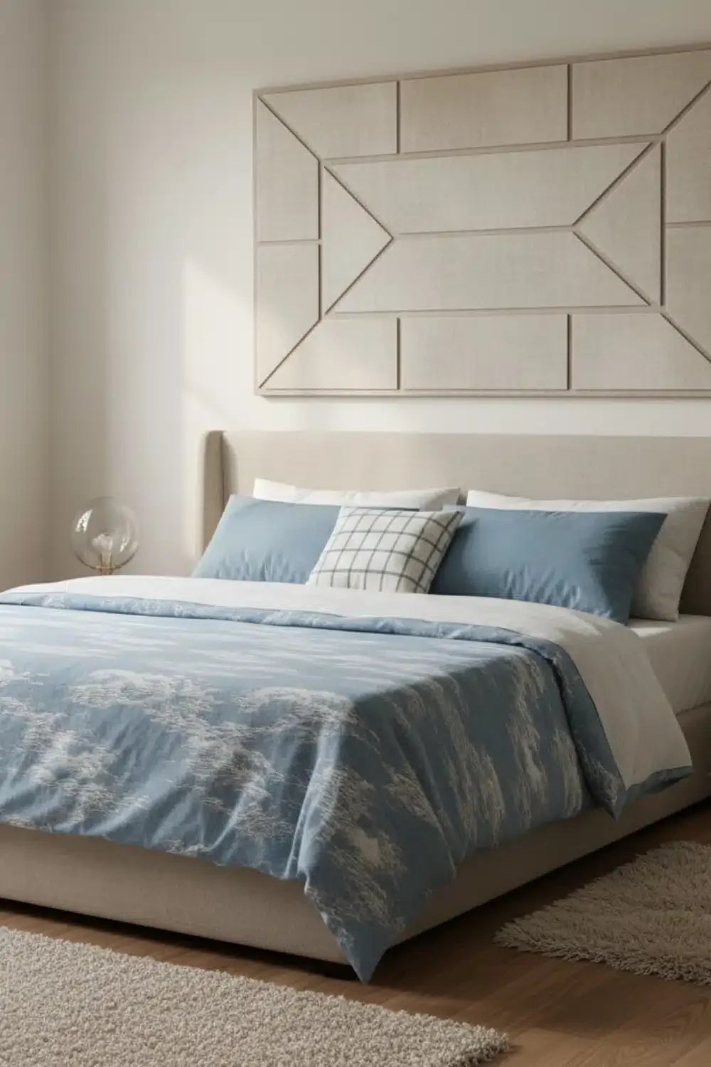 Elegant acoustic wall panels enhancing a serene bedroom environment