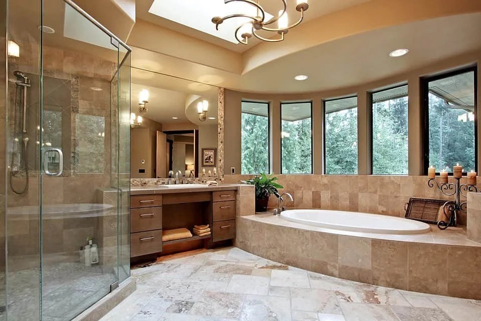 Eco-friendly bathroom utilizing recycled materials and fixtures.