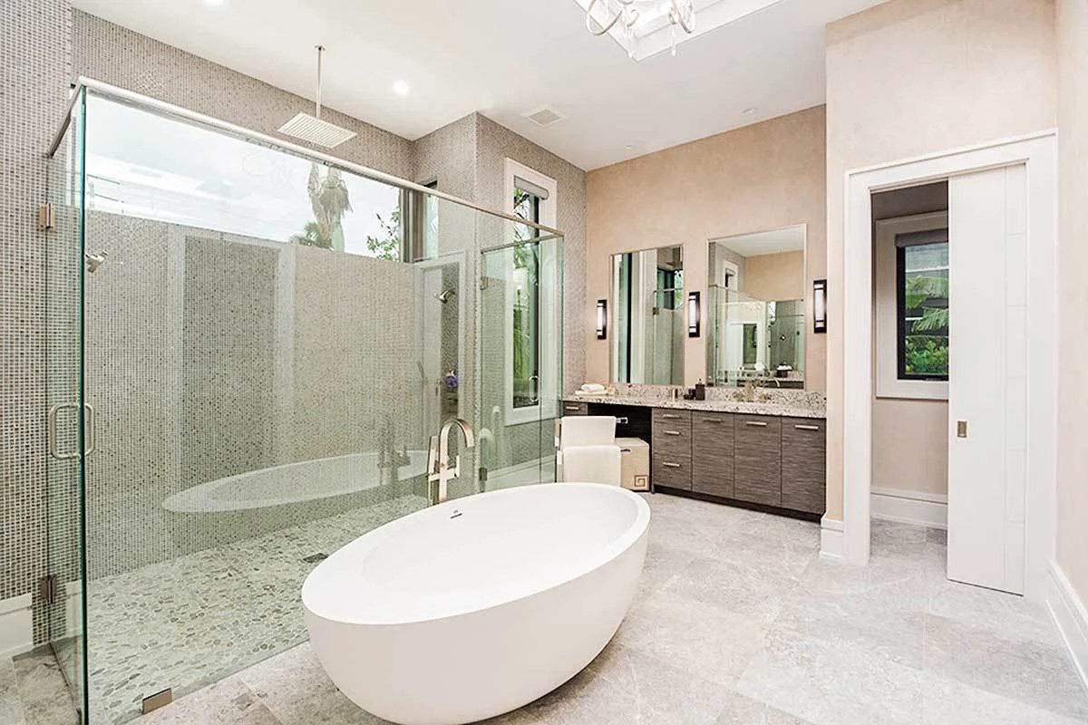 Sun-drenched bathroom with enriching textures and stylish accents.