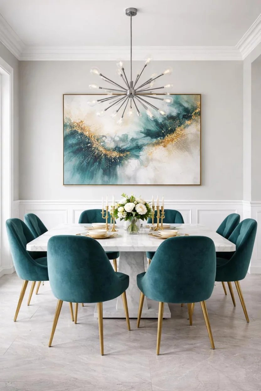 Trendy green dining room ideas accented with bold patterns
