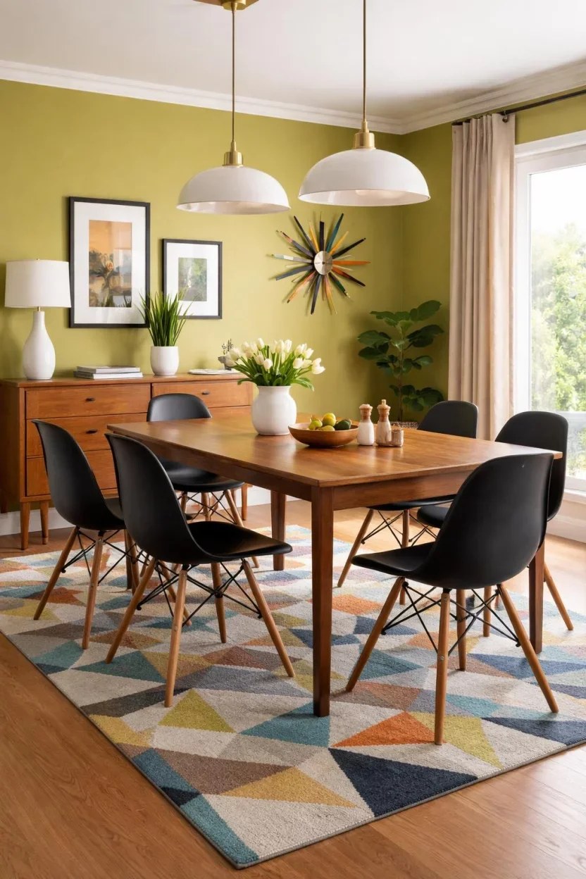 Bright green dining room ideas featuring natural light and plants