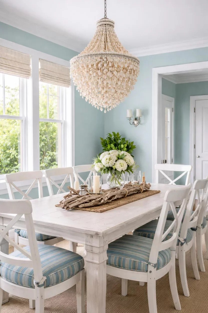 Stylish green dining room ideas with rustic wooden table