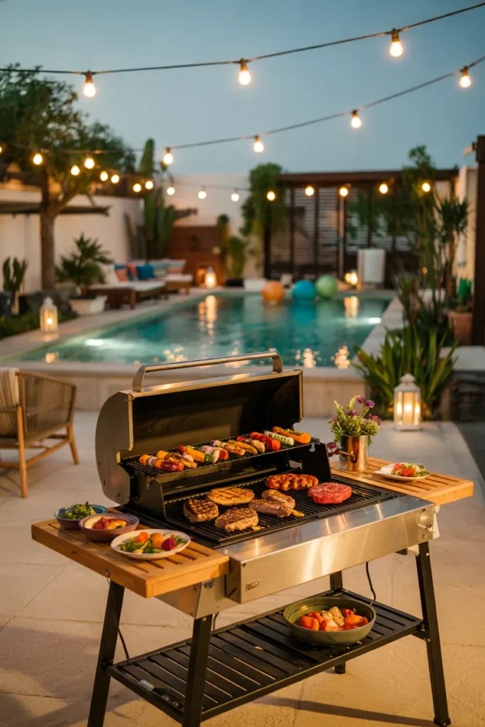 Space-saving outdoor BBQ station ideas with foldable surfaces