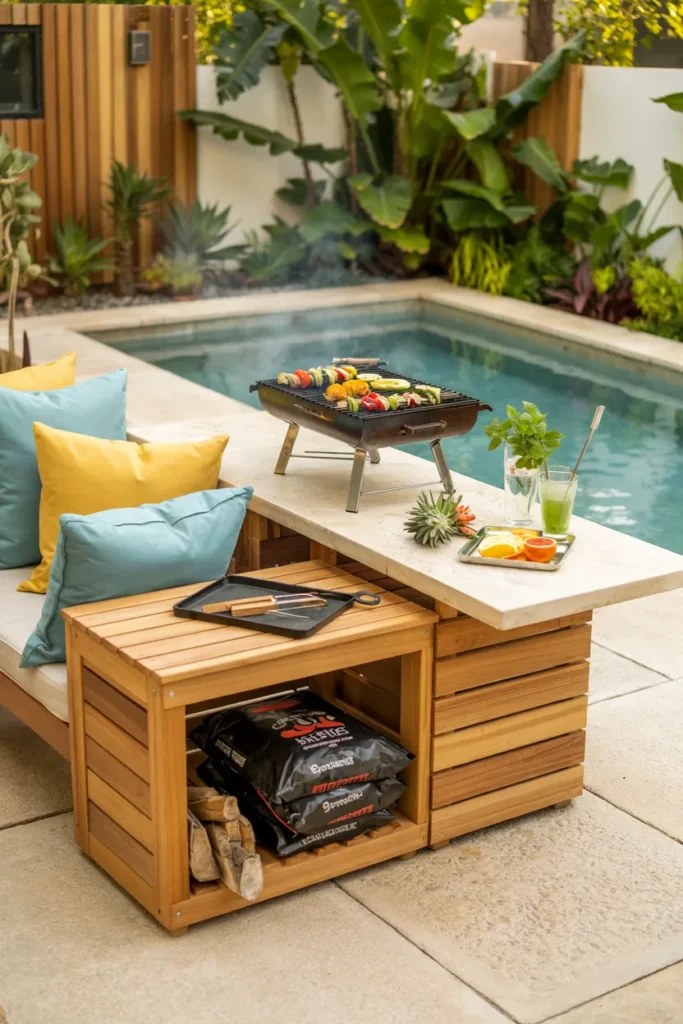 Practical outdoor BBQ station ideas equipped with storage solutions