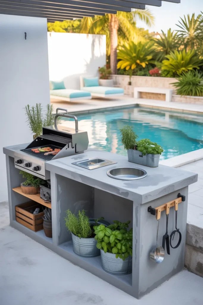 Charming outdoor BBQ station ideas using colorful pallet furniture