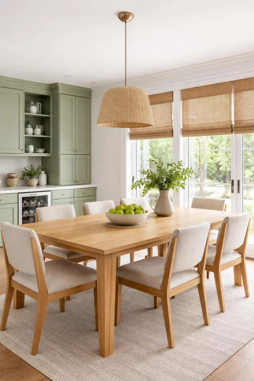 Dark forest green walls for a cozy and intimate dining experience.