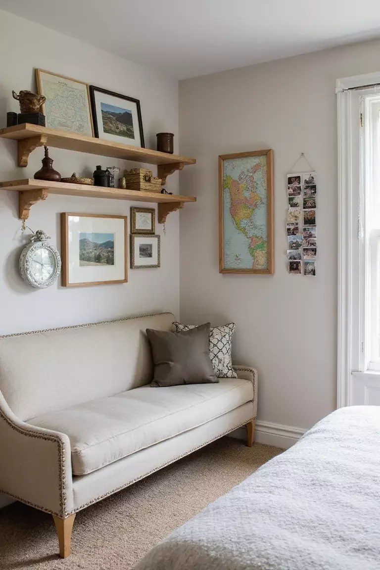 Minimalist cozy bedroom with plush linen bedding.