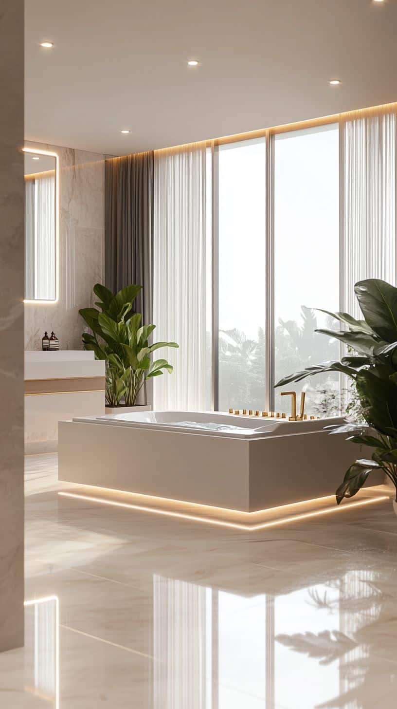 Industrial chic bathroom featuring exposed brick and jacuzzi.