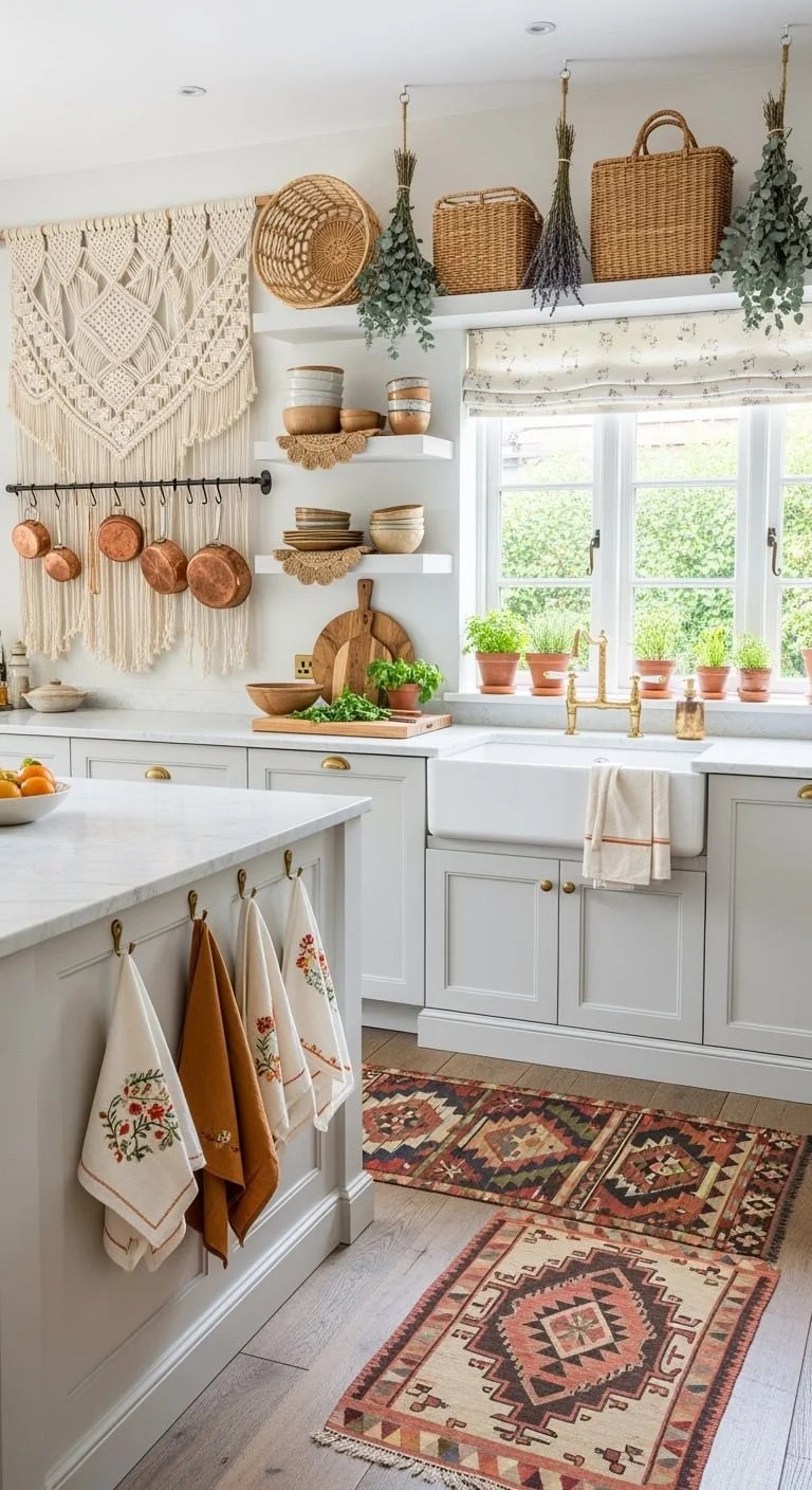 Charming open shelving in rustic kitchen showcasing dishes