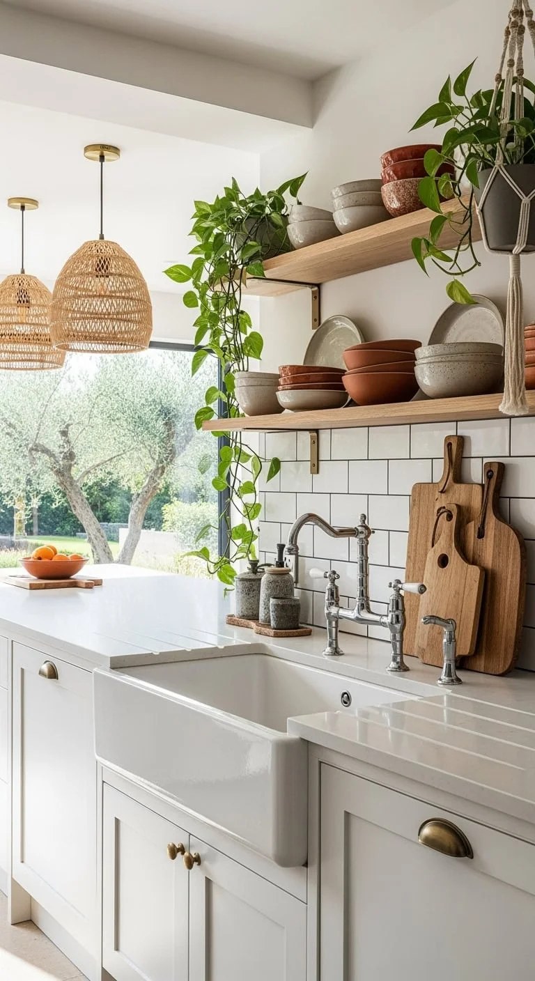 Rich earth-toned vintage tiles complementing rustic kitchen decor