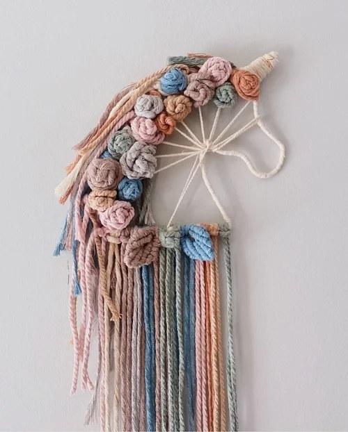 Vibrant boho macrame wall hanging adding texture to decor