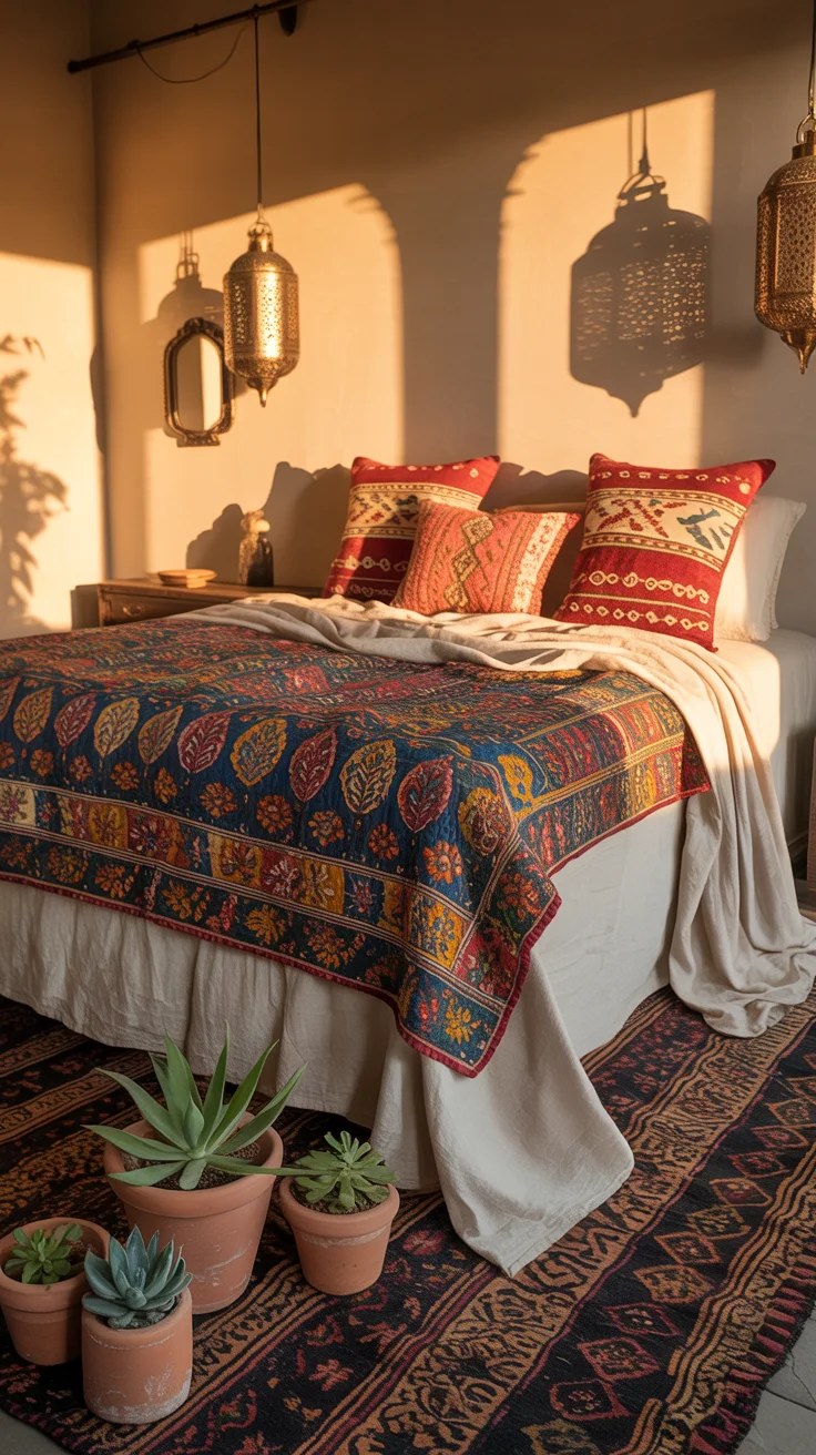Exposed beams enhance rustic charm in the bedroom